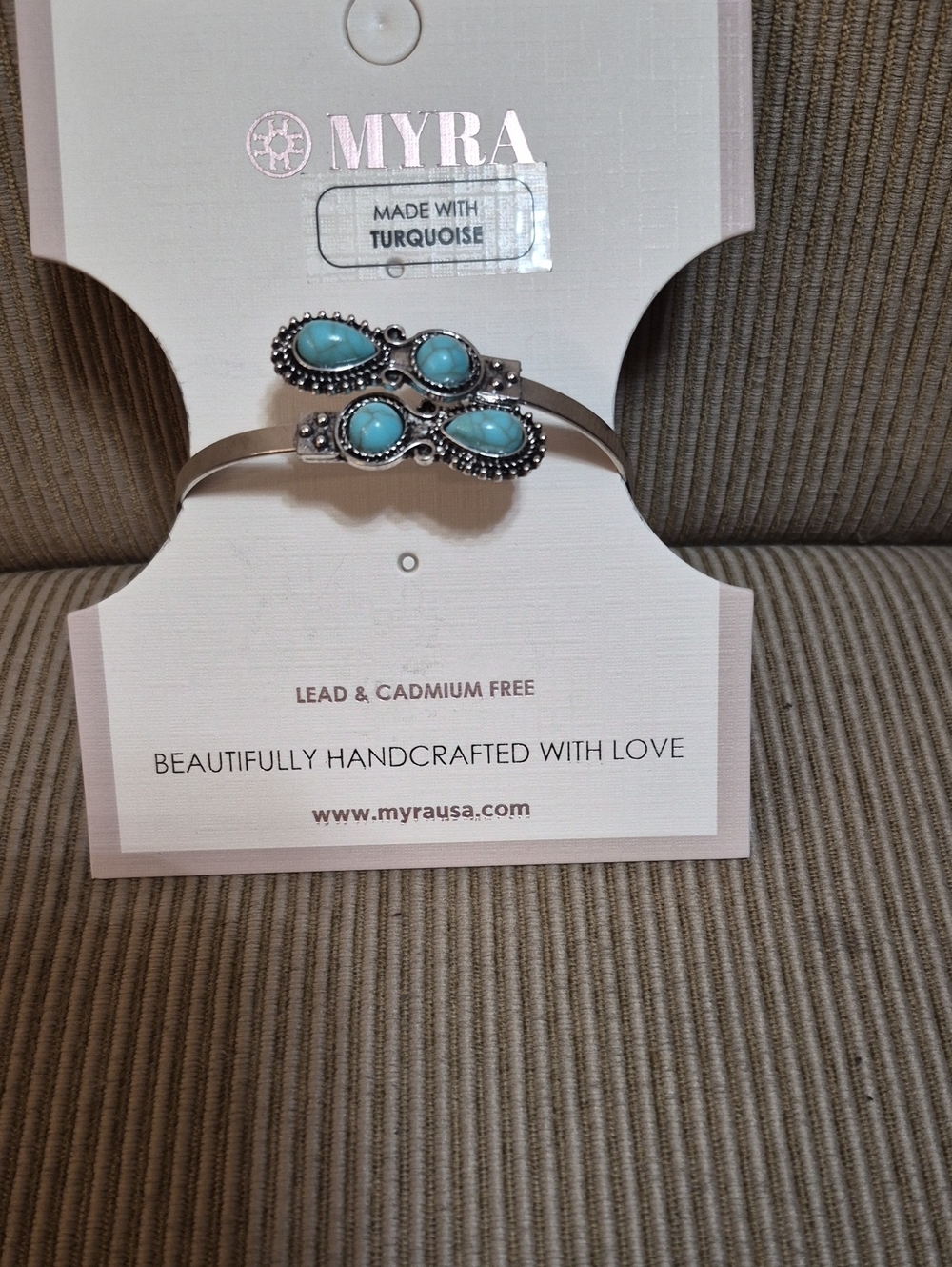 Myra Bag Turquoise Silver-Tone Decorative Bangle Bracelet